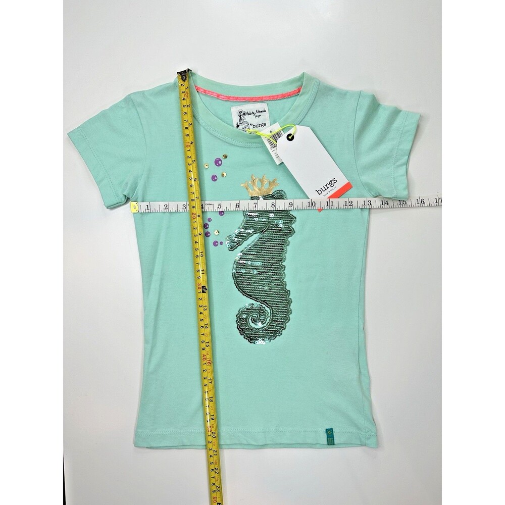 BURGS Snow Sea Girls T-Shirt Sequin Seahorse Beach Made By Mermaids 9-10 yo NEW - Picture 9 of 9